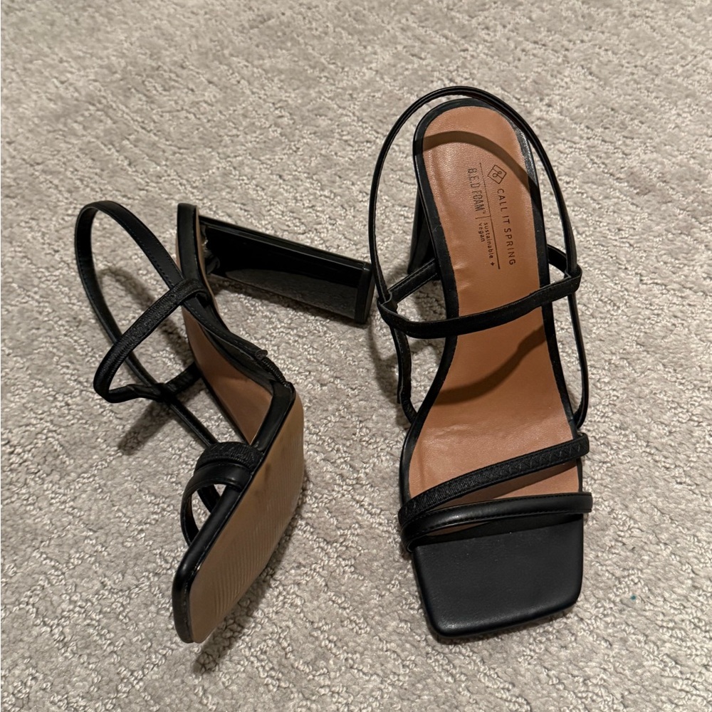 Black strappy block heel